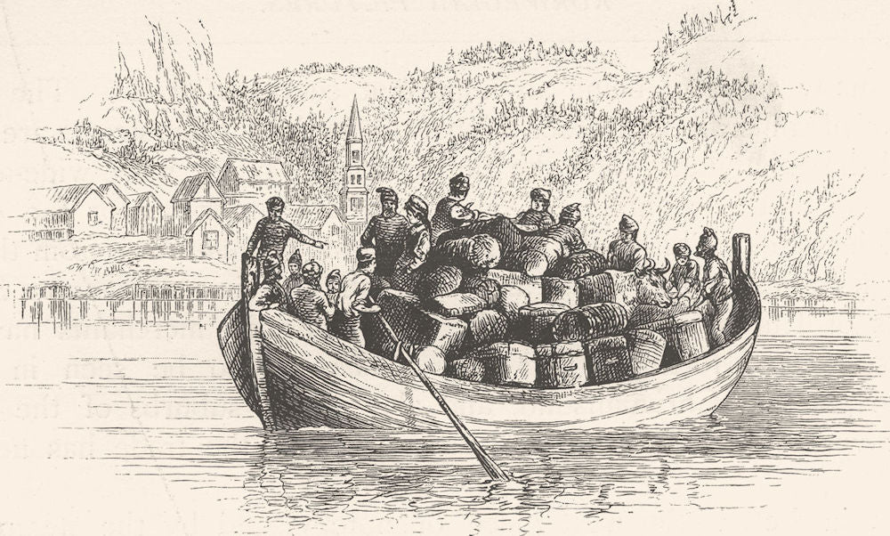 NORWAY. A West coast boat coming off to steamer. SMALL 1890 old antique print